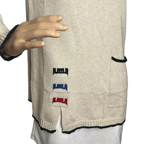 Habitat oversized,cotton knit,trim rib,embroidered sweater women  PTP 19” - Picture 5 of 11